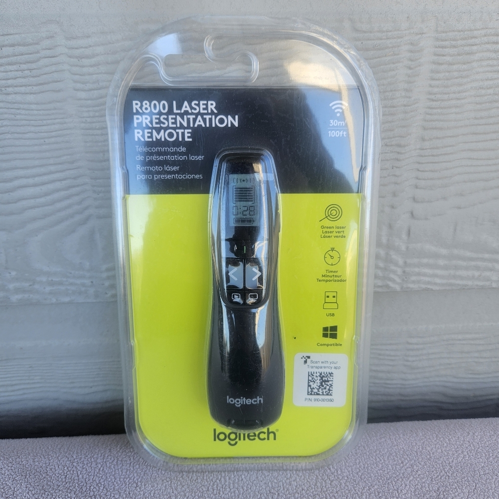 Logitech R800 Laser Presentation Remote PowerPoint Clicker Green Laser Timer